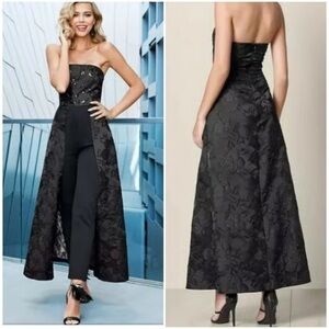 VENUS Black Strapless Jumpsuit with Floral Overlay